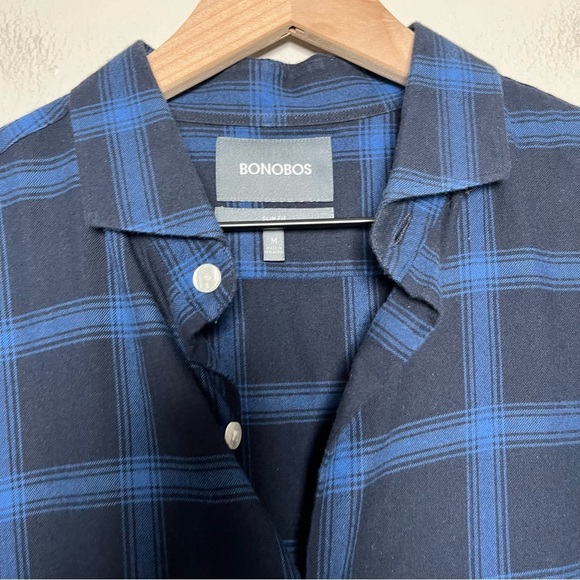 Bonobos Men Button Down Shirt Medium Blue Black Plaid Slim Fit Cotton Flannel - Picture 9 of 9